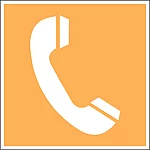 Telefon Notdienst orange oranger Hintergrund und weißer Telefonhörer