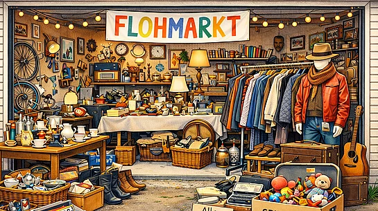 Garagen Flohmarkt Grafik Flohmarkt in der Garage